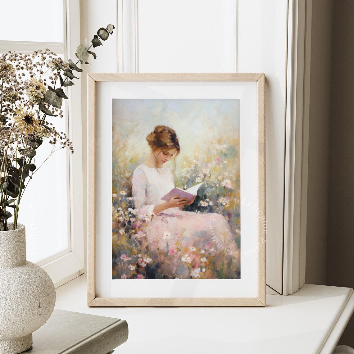 Woman Reading in Flower Garden Pastel Impressionist Painting Poster - Image 7