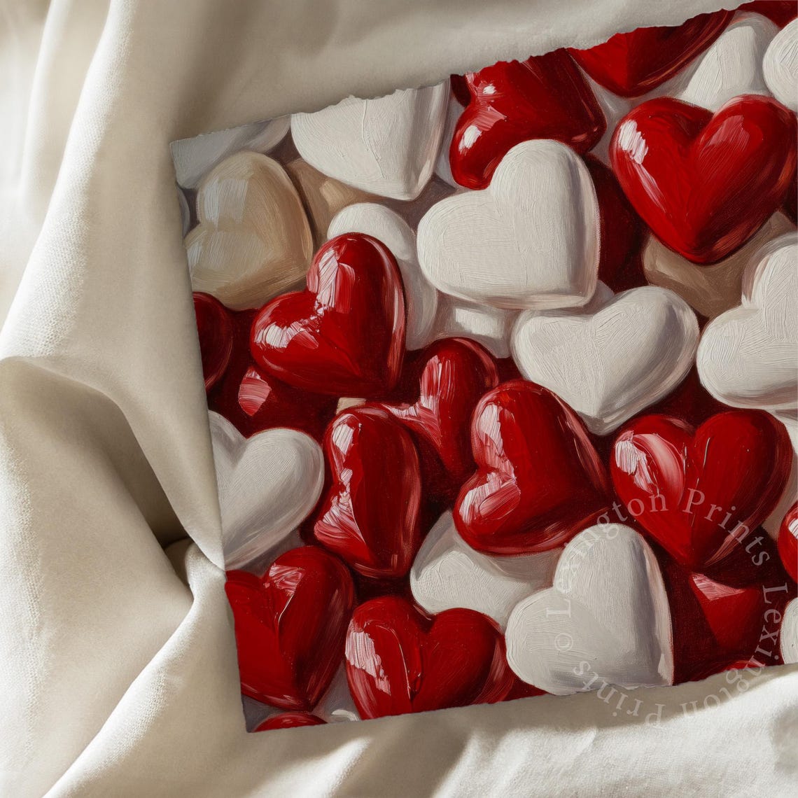 Glossy Red White Cream Candy Hearts Valentine Love Kitchen Wall Art - Image 7