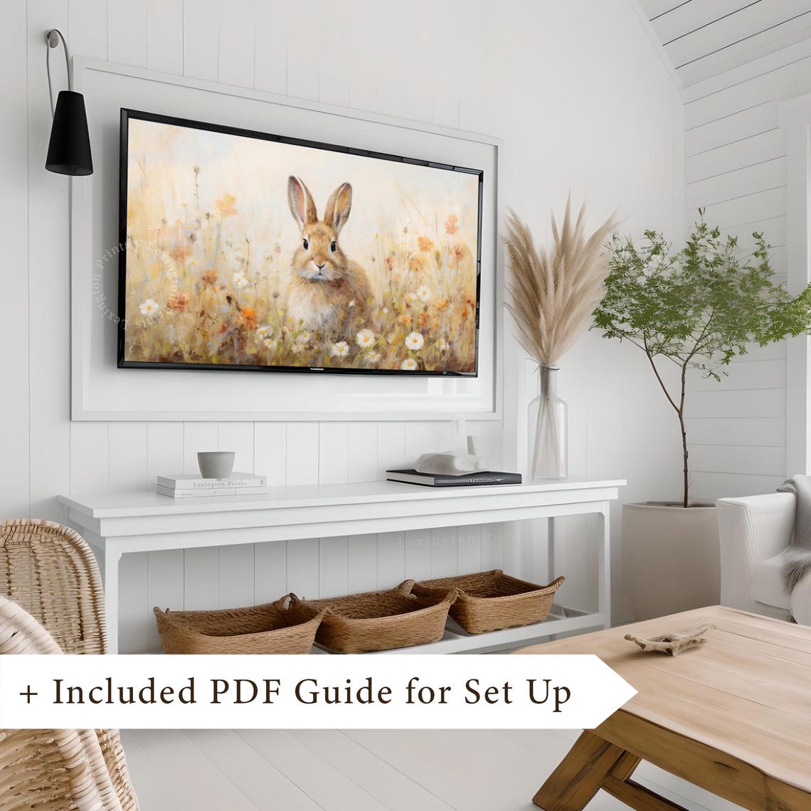 Spring Bunny Rabbit Wildflower Field Daisies Easter Frame TV Poster - Image 8