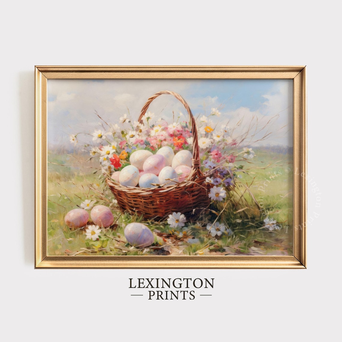 Easter Egg Basket Wildflowers Vintage Spring Meadow Art Poster - Image 8
