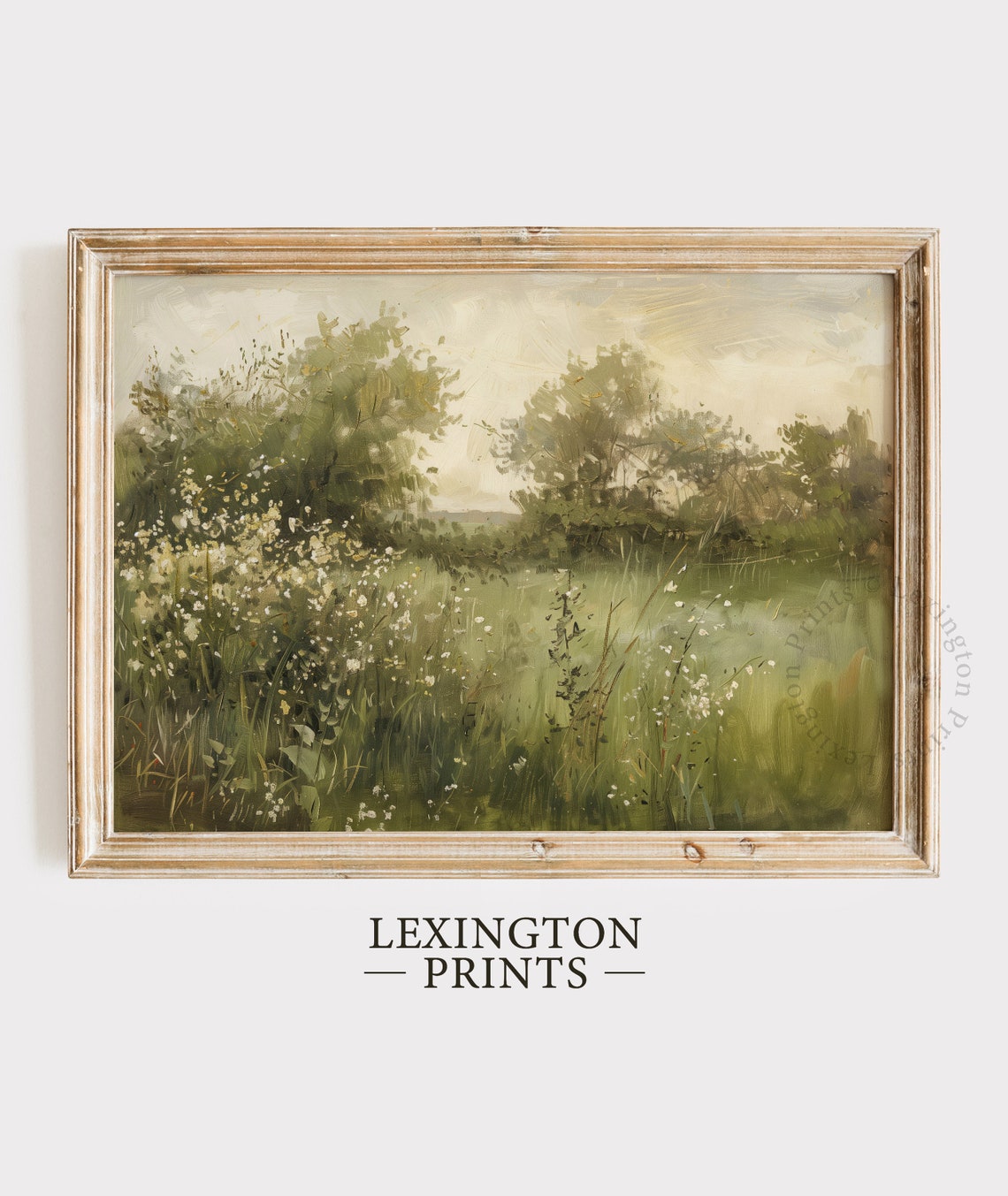 Green Summer Meadow with Wildflowers and Trees Peaceful Wall Art