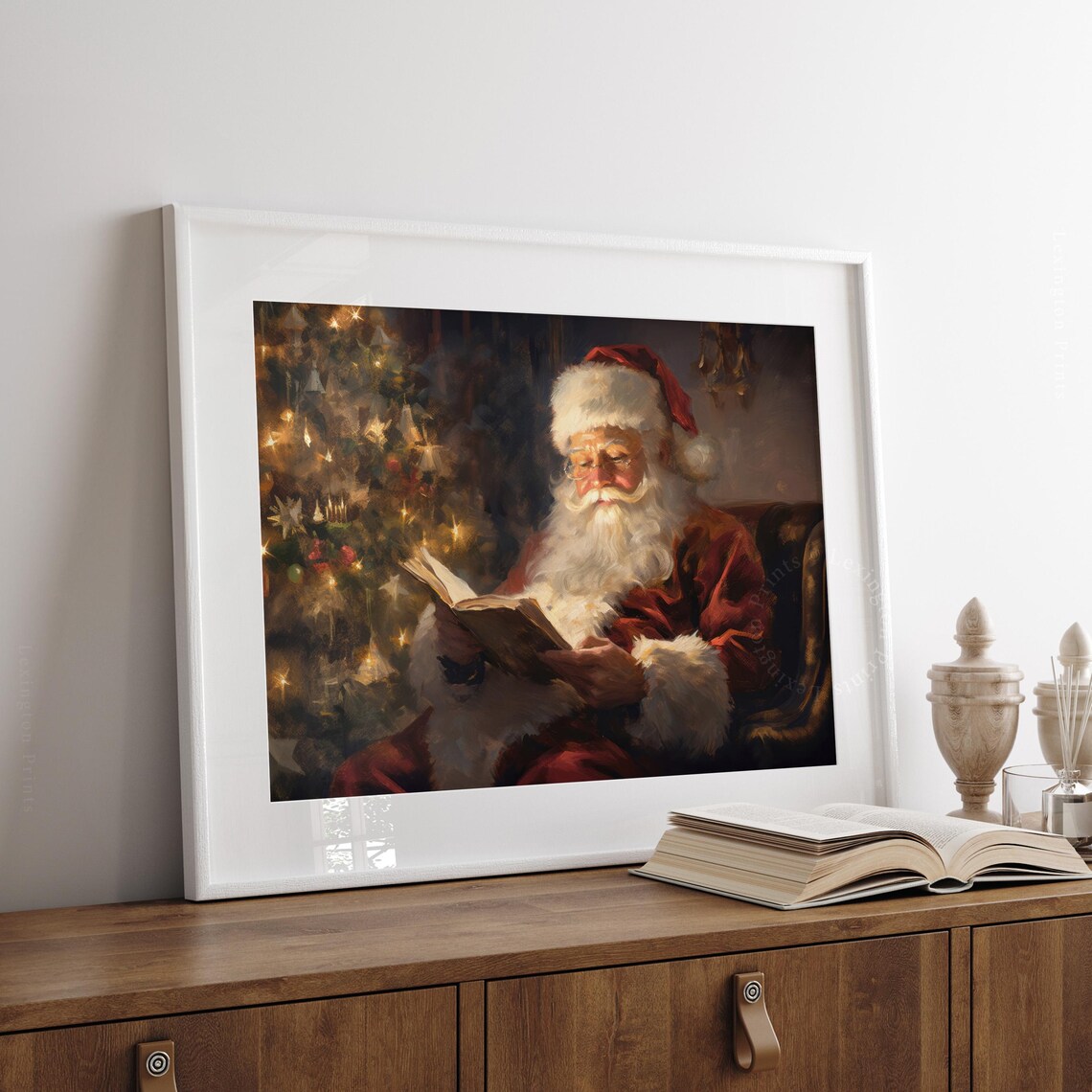 Vintage Christmas Wall Art Santa Reading Book Christmas Oil Painting Art Cottagecore Academia Art Christmas Decor Winter Print 288 - Image 3