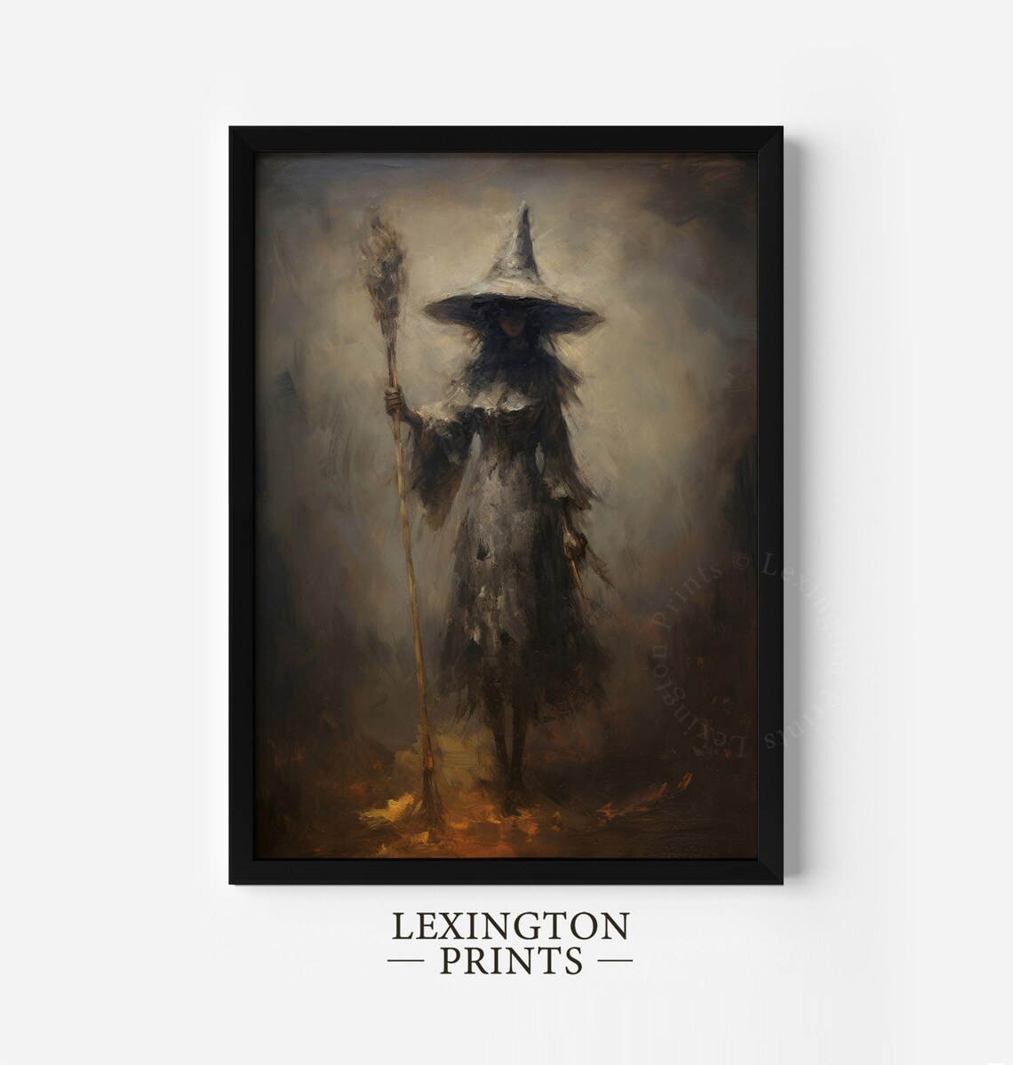 Dark Witch Portrait Moody Vintage Halloween Staff Painting Poster - Image 2