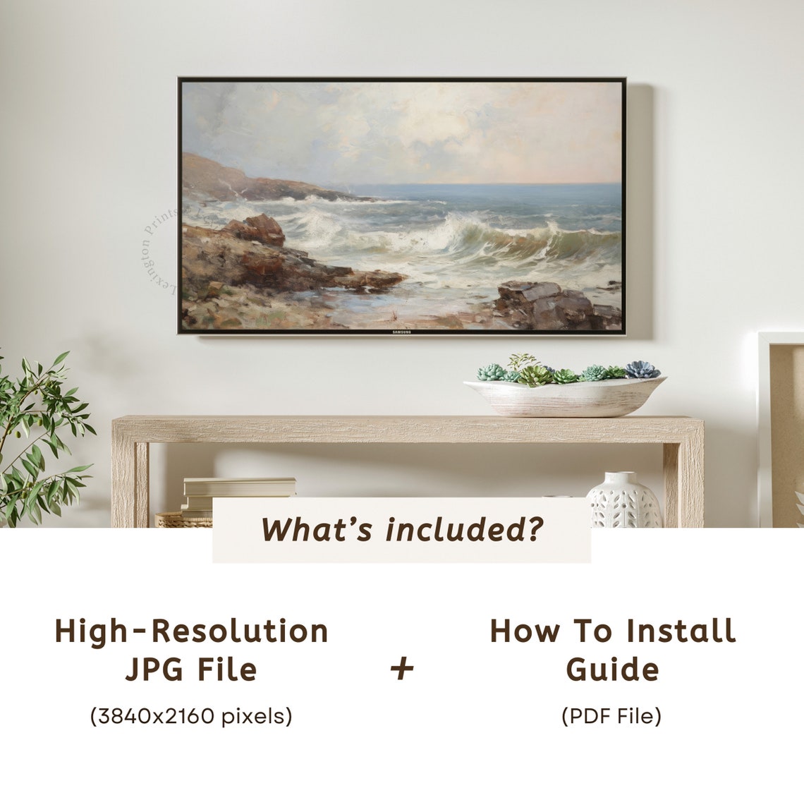 Moody Coastal Ocean Waves Rocky Shore Seascape Misty Frame TV Poster - Image 6