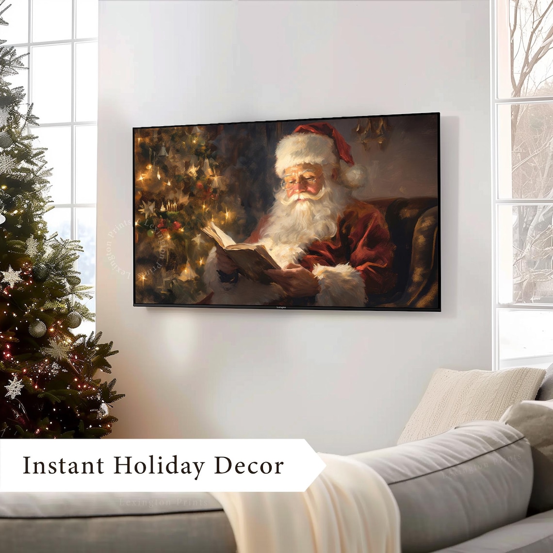 Santa Reading Book Christmas Eve Frame TV Art Cozy Art Poster - Image 4