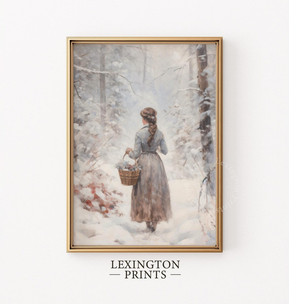 Braided Girl Carrying Basket Of Berries In Snowy Forest Winter Poster - Image 4