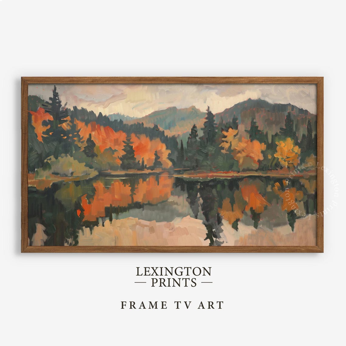 Autumn Lake Reflection Colorful Forest Mountains Painting Poster - Image 5