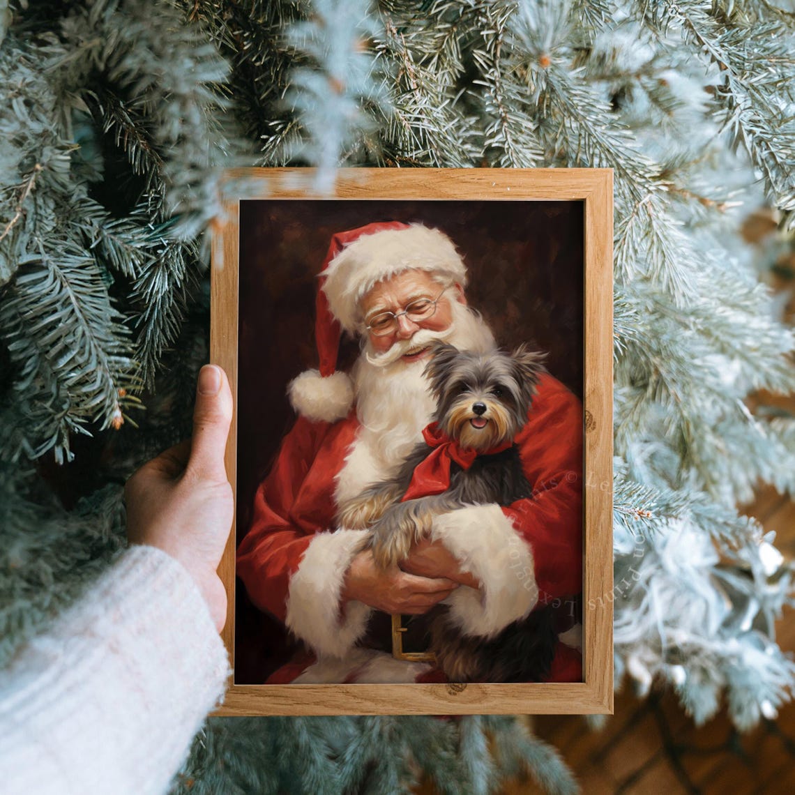 Vintage Christmas Wall Art Christmas Santa Dog Painting Christmas Art Holiday Winter Print Santa Christmas Print Dog Portrait Yorkie Art 406 - Image 8