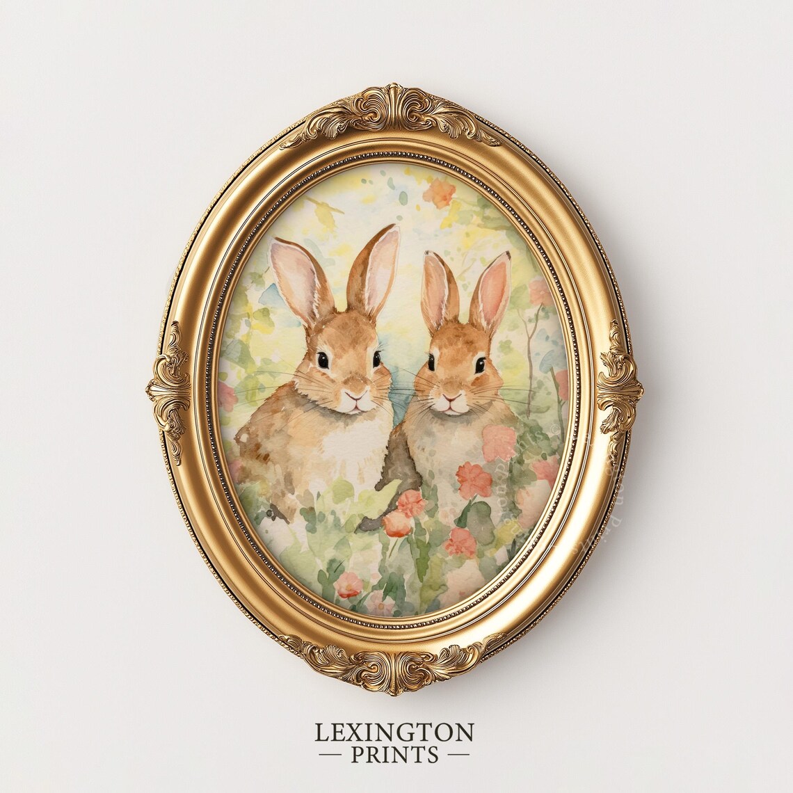 Two Bunnies in a Spring Garden Watercolor Bunny Rabbit Poster - Image 6