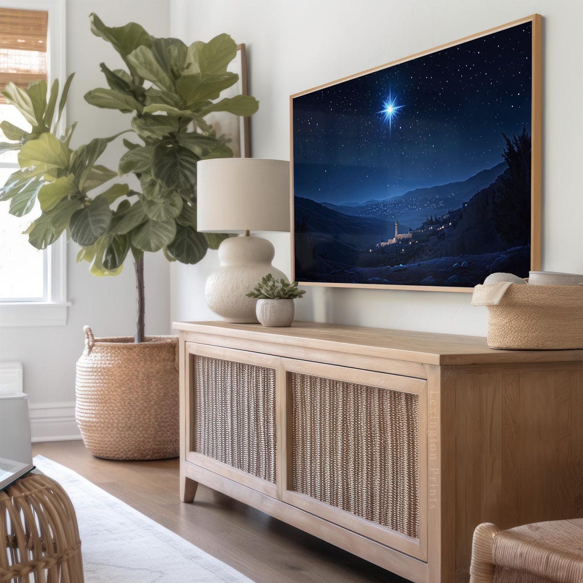 Star of Bethlehem over Night Hills Village Christian Frame TV Poster - Image 6