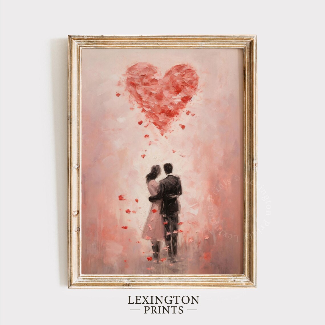 Embracing Couple Beneath Heart of Rose Petals Romantic Art Print - Image 8