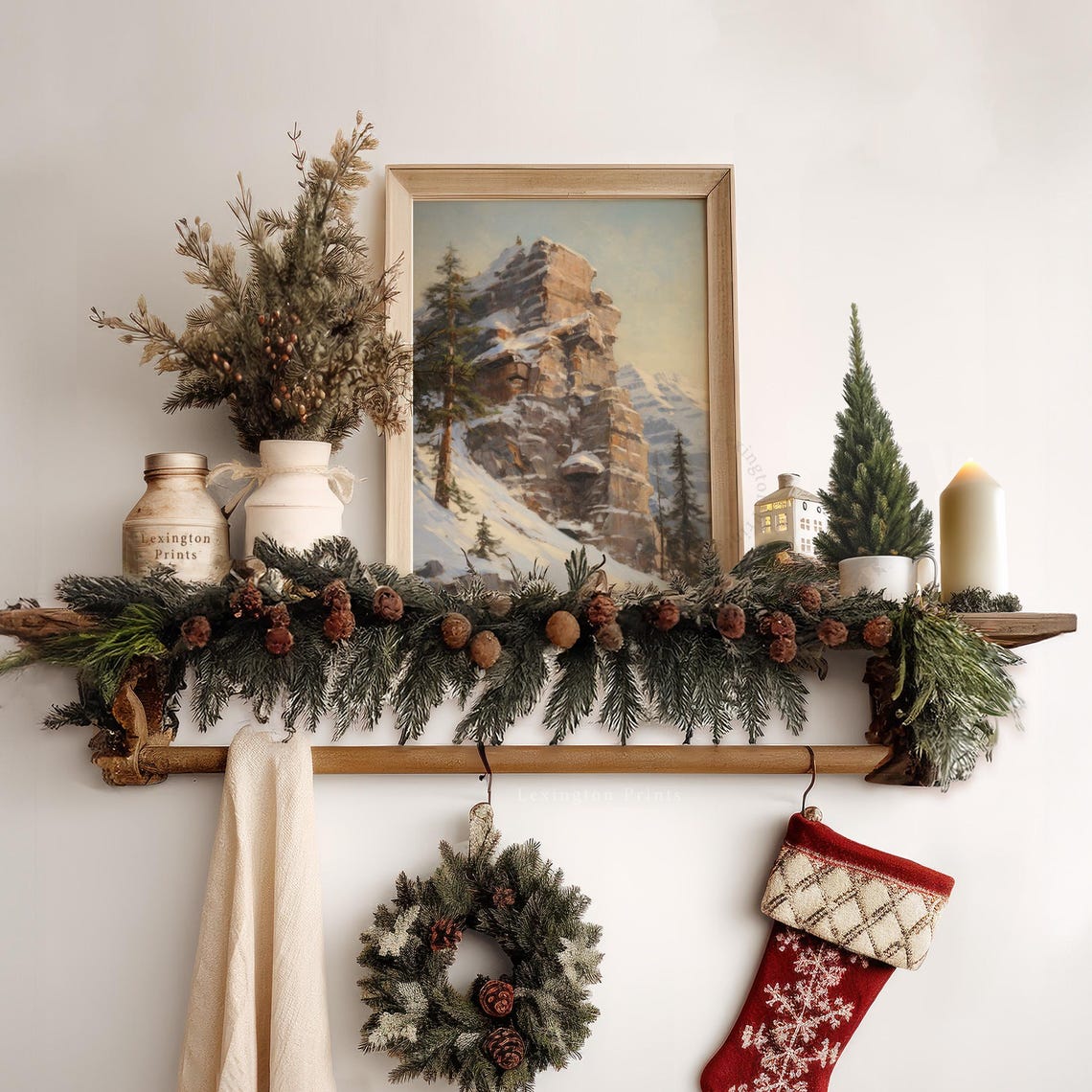 Snowy Rocky Mountain Cliff Winter Pine Trees Moody Landscape Poster - Image 6
