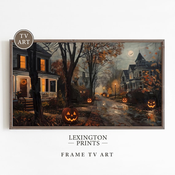 Halloween Night Street Lined With Glowing Jack-O-Lanterns Poster