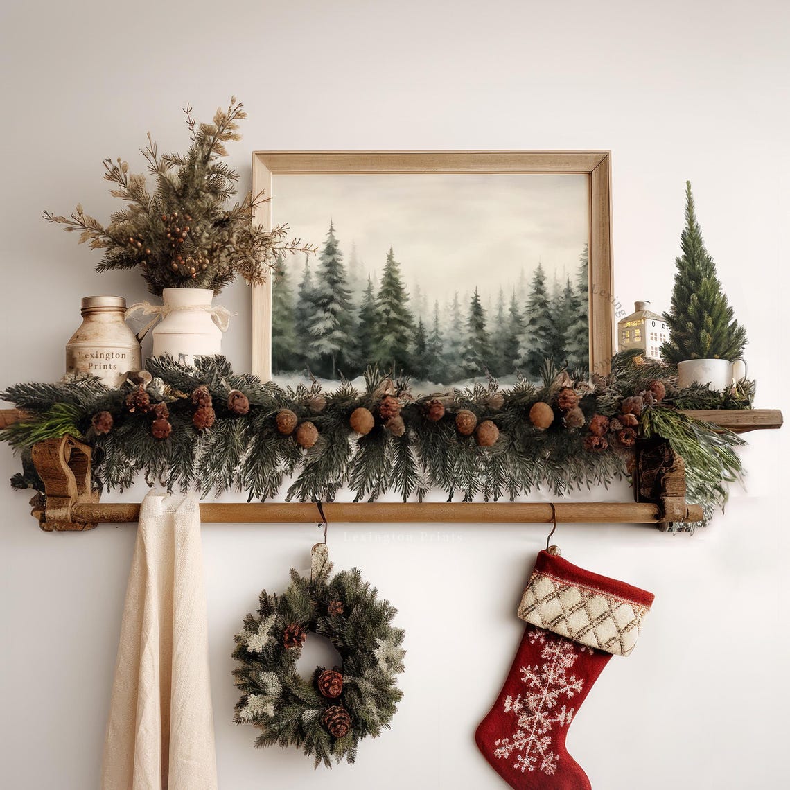 Misty Snowy Pine Forest Winter Woodland Watercolor Style Poster - Image 8