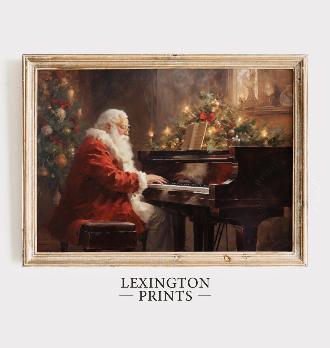 Santa Christmas Santa Playing Piano Christmas Wall Art Santa Vintage Christmas Academia Winter Music Wall Art Piano Oil Painting 292
