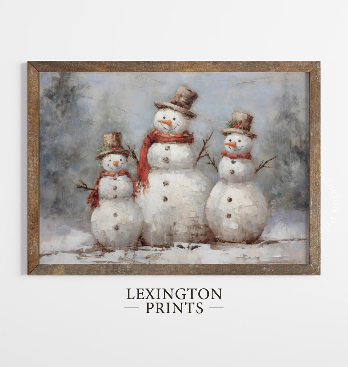 Rustic Snowman Family Winter Vintage Holiday Decor Painting Poster - Image 2