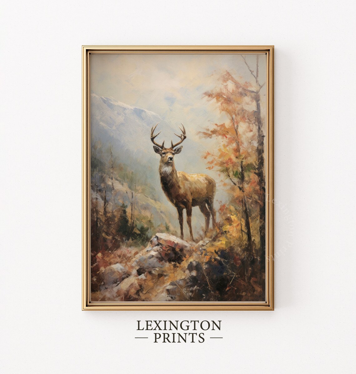 Stag in Autumn Mountains Vintage Oil Painting Wildlife Poster - Image 4