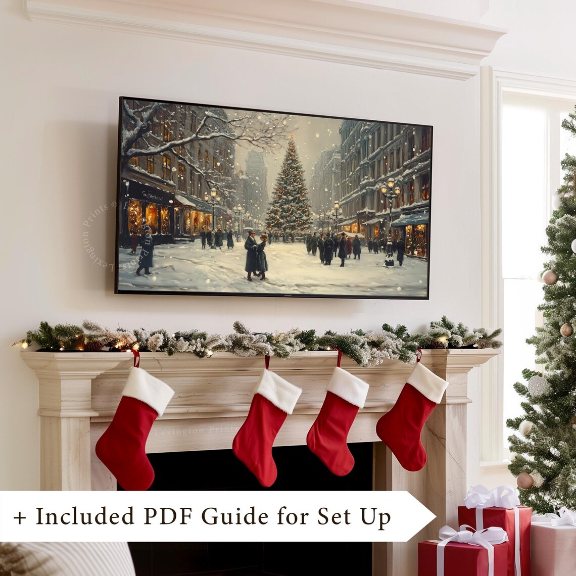 Victorian Christmas Tree City Street Snow Vintage Frame TV Art Poster - Image 8