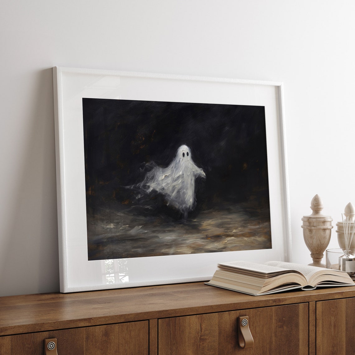 Cute Dancing Ghost on Dark Background Spooky Halloween Ghost Poster - Image 4