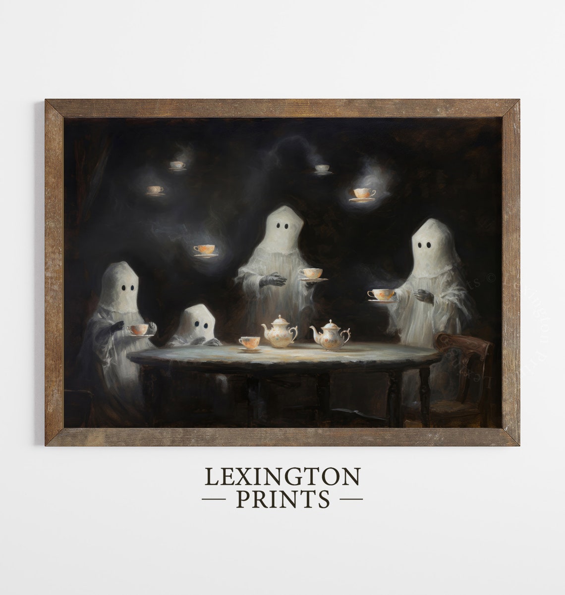 Cute Ghosts Tea Party Spooky Friends Vintage Style Halloween Wall Art - Image 7