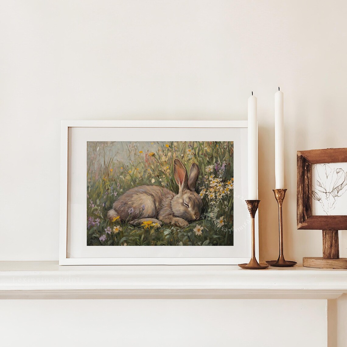 Sleeping Bunny Spring Wall Art, Wildflower Field Decor - Image 2