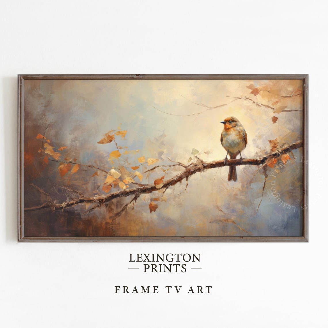 Autumn Robin Bird on Branch Golden Leaves Misty Fall Frame TV Poster - Image 3