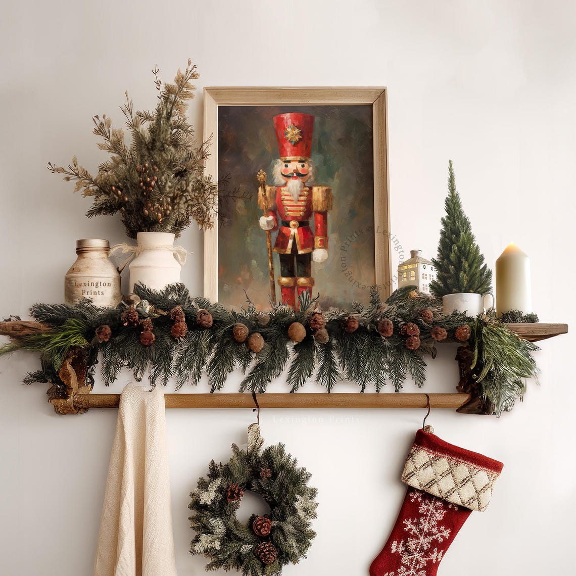 Red Nutcracker Soldier Vintage Christmas Holiday Painting Poster - Image 6