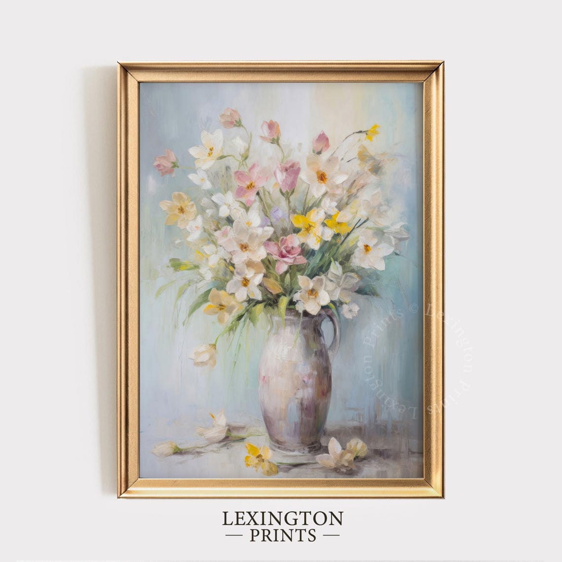 Pastel Flower Bouquet Ceramic Pitcher Vintage Floral Painting Poster - Image 5