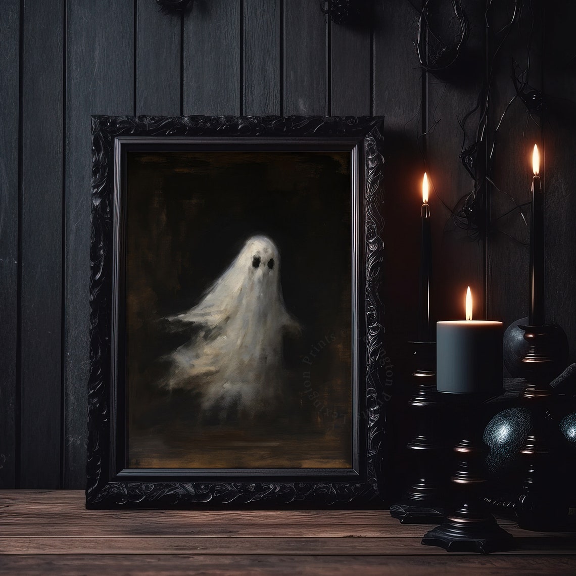 Floating White Ghost in Dark Shadows Moody Spooky Halloween Poster - Image 5