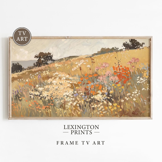 Colorful Wildflower Meadow Golden Hues Impressionist Fall Frame TV Art Poster