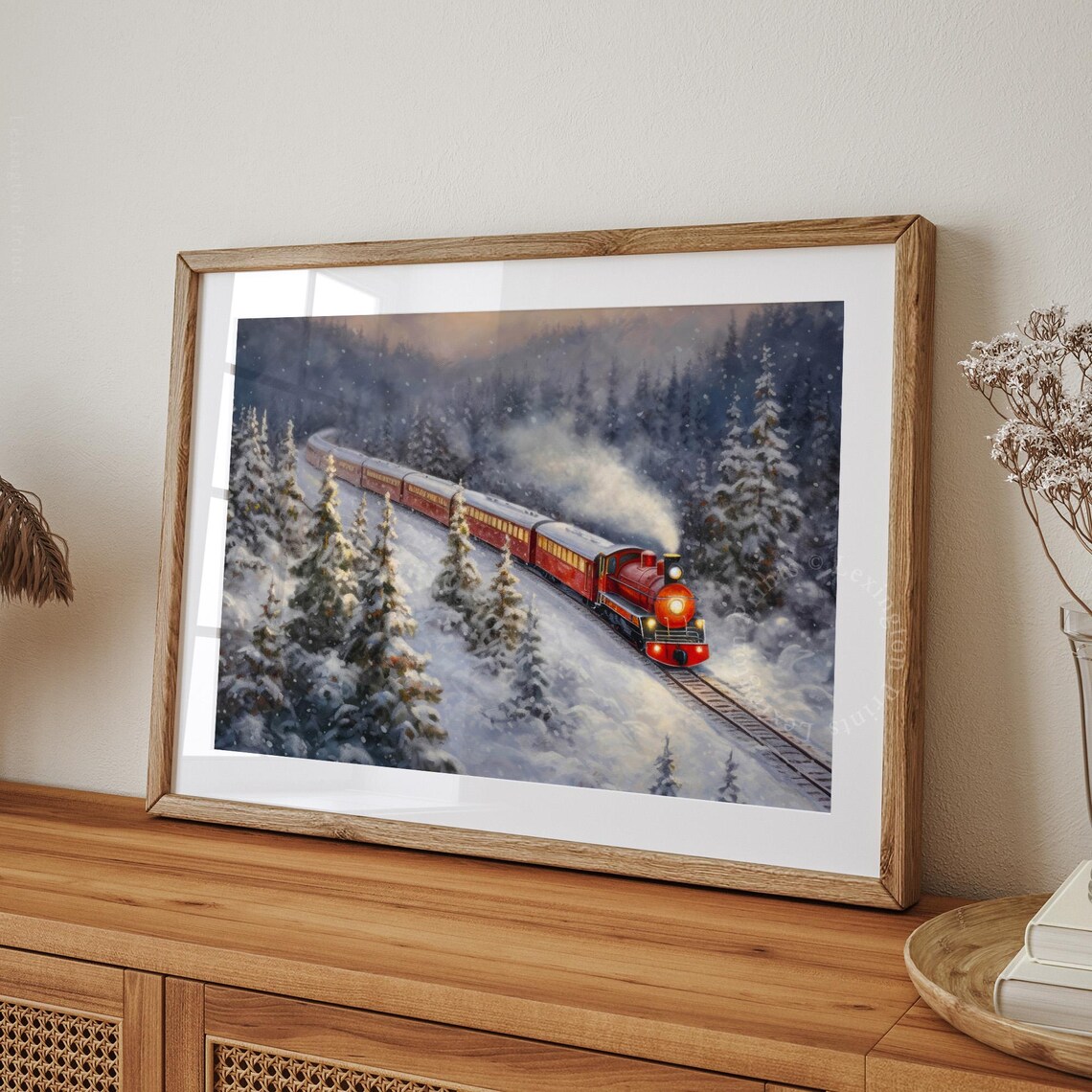 Christmas Train Snowy Forest Red Locomotive Vintage Holiday Poster - Image 8