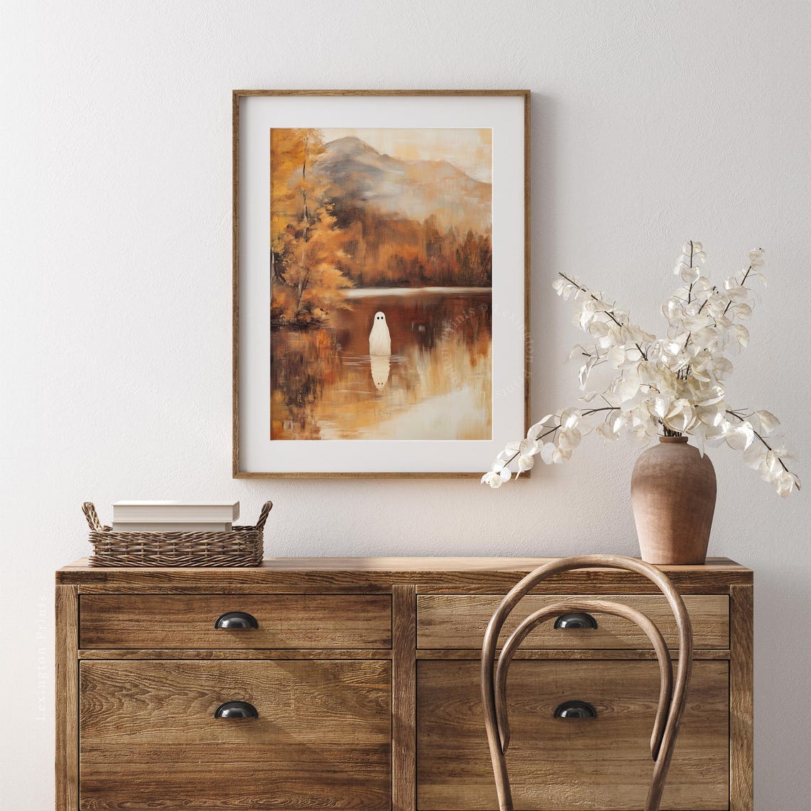 Ghost by the Lake at Sunset Autumn Mountain Reflection Wall Art - Image 7