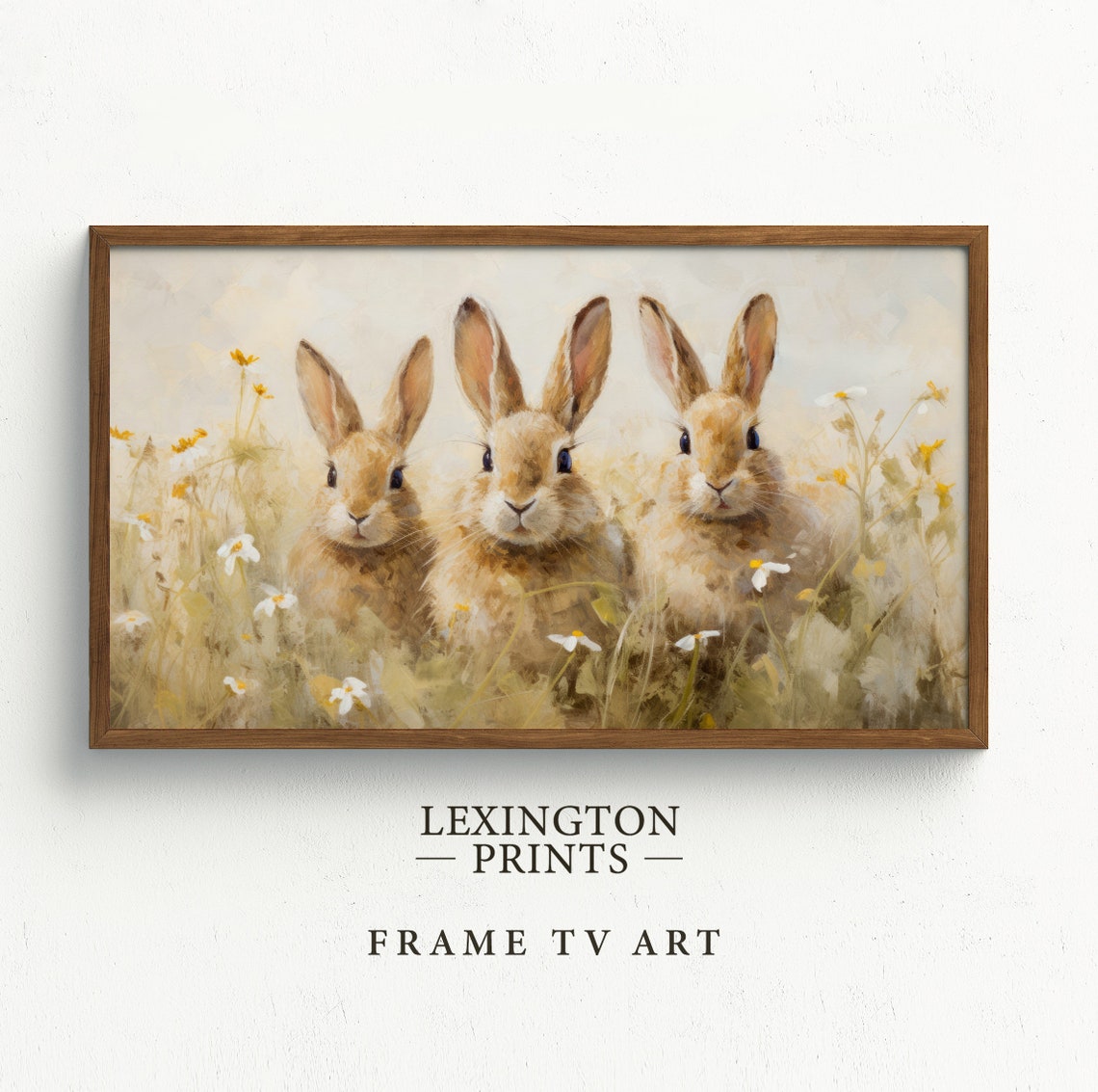 Three Bunnies in Wildflower Meadow Cute Spring Animal Poster - Image 5
