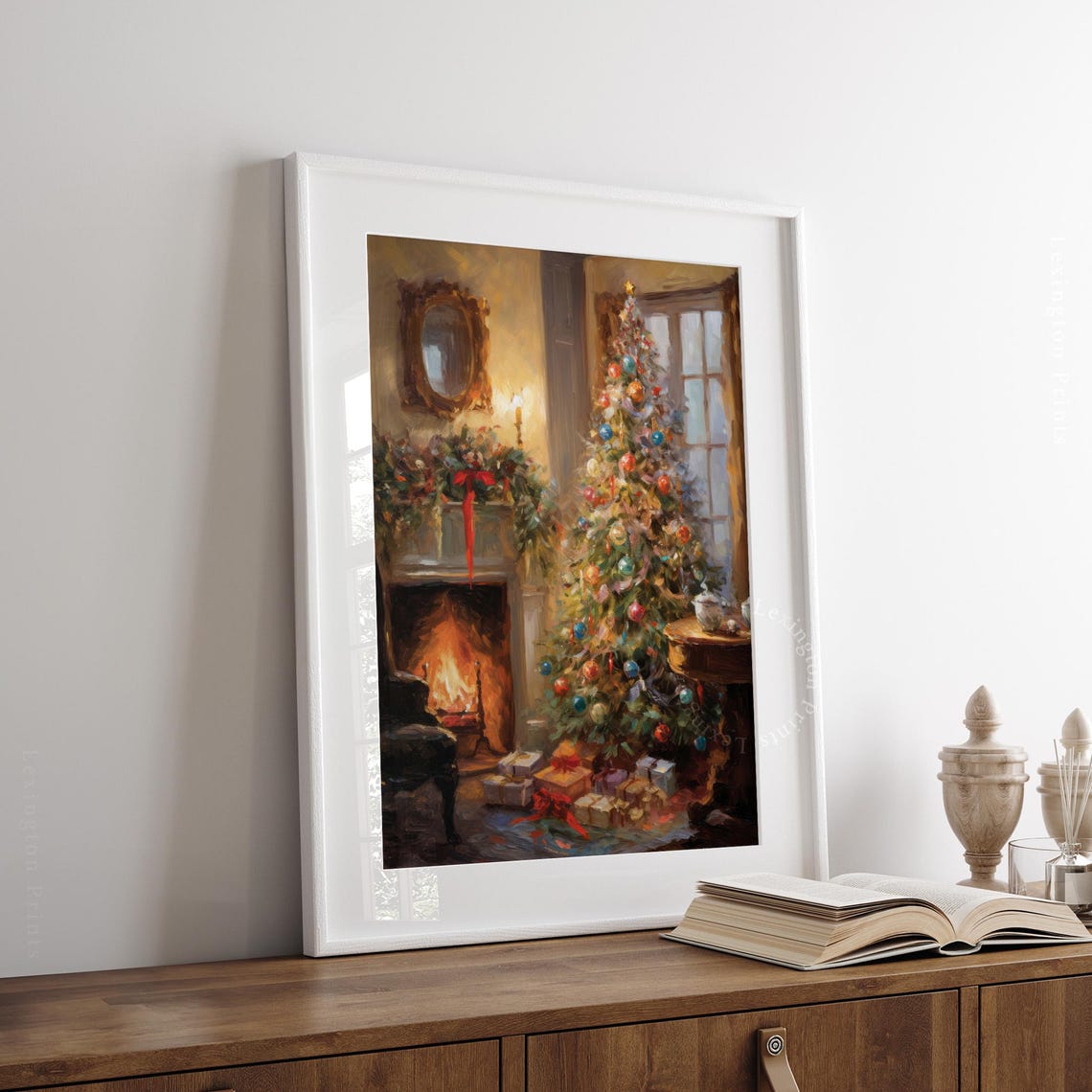 Christmas Tree Fireplace Gifts Warm Vintage Holiday Living Room Poster - Image 3