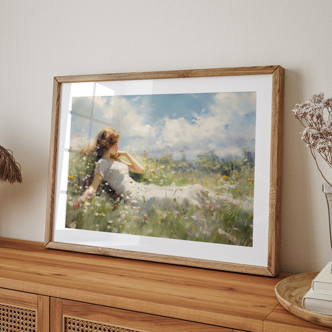 Woman Reclining Wildflower Meadow Summer Daydream Painting Poster - Image 8