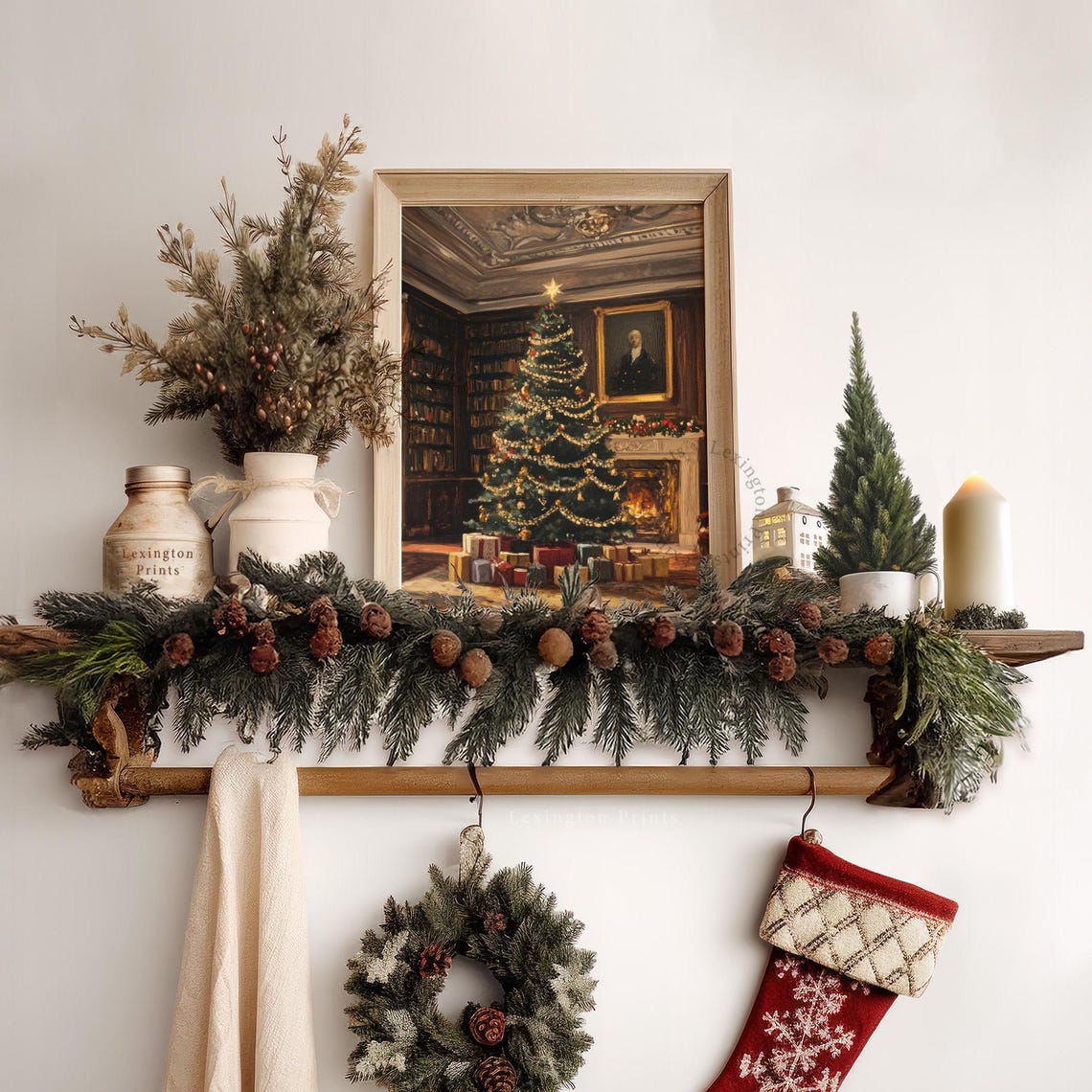 Dark Academia Christmas Tree Library Fireplace Oil Painting Poster - Image 7