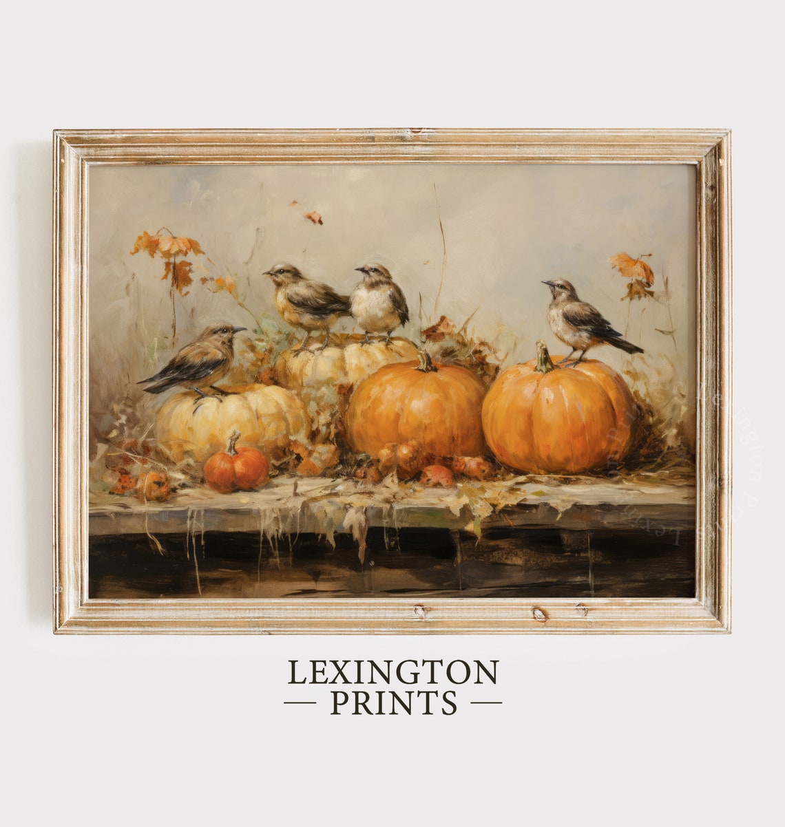 Birds Perched on Pumpkins on Wooden Table Autumn Bird Poster - Image 6