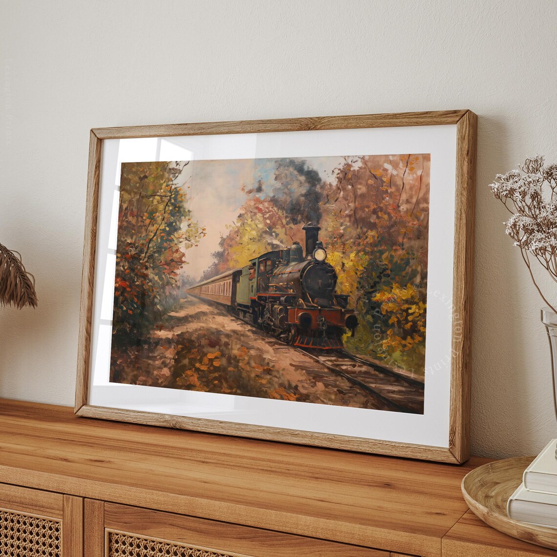 Steam Locomotive Autumn Forest Vintage Train Oil Painting Travel Poster - Image 8
