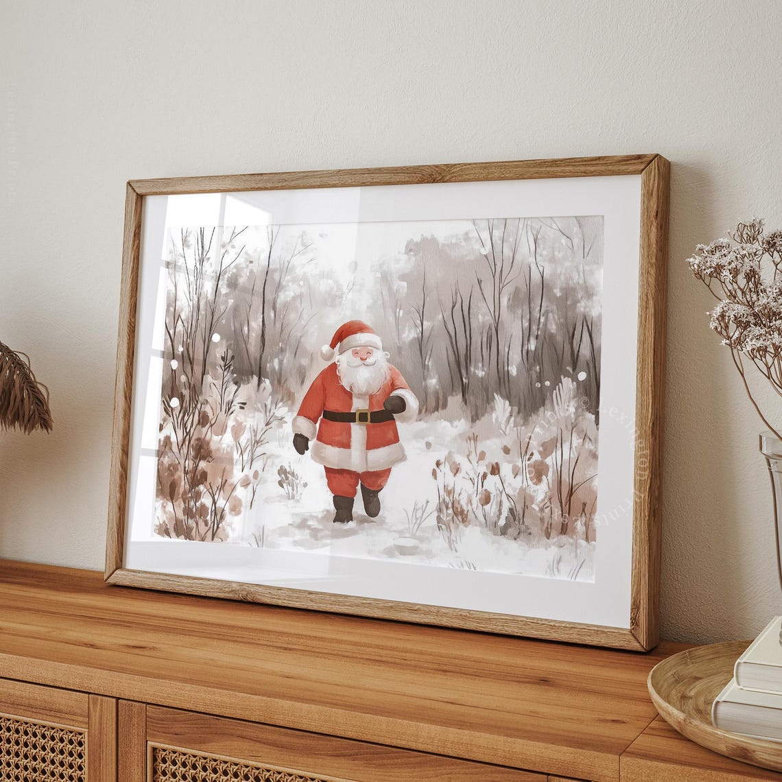 Santa Claus Walking Through Snowy Forest Christmas Vintage Wall Art - Image 8