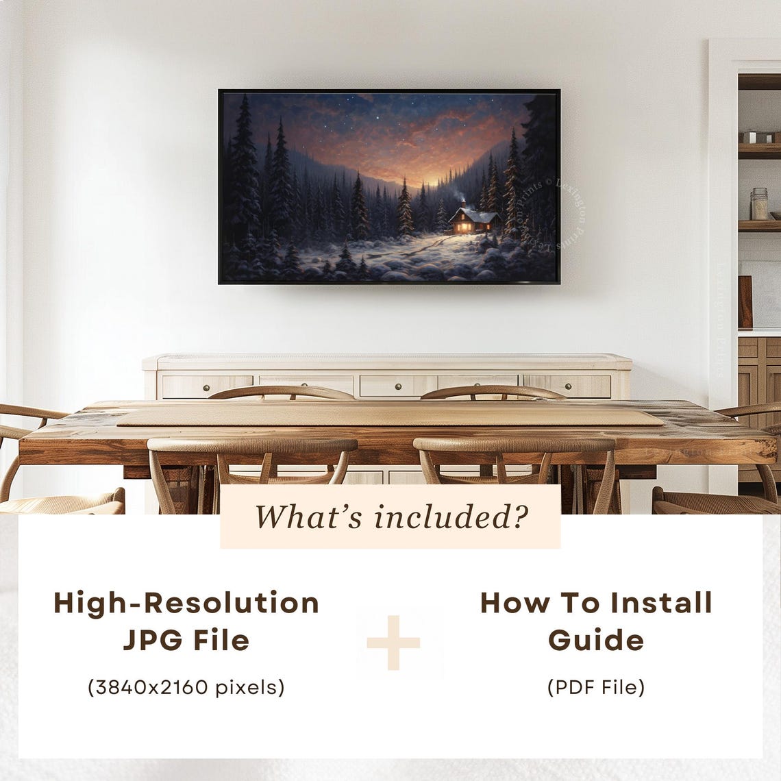 Snowy Cabin at Dusk Among Pines Winter Night Landscape Poster - Image 6