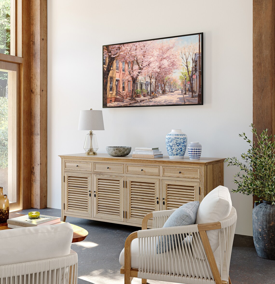 Cherry Blossom Street in Bloom Spring Frame TV Art Cityscape Print - Image 2