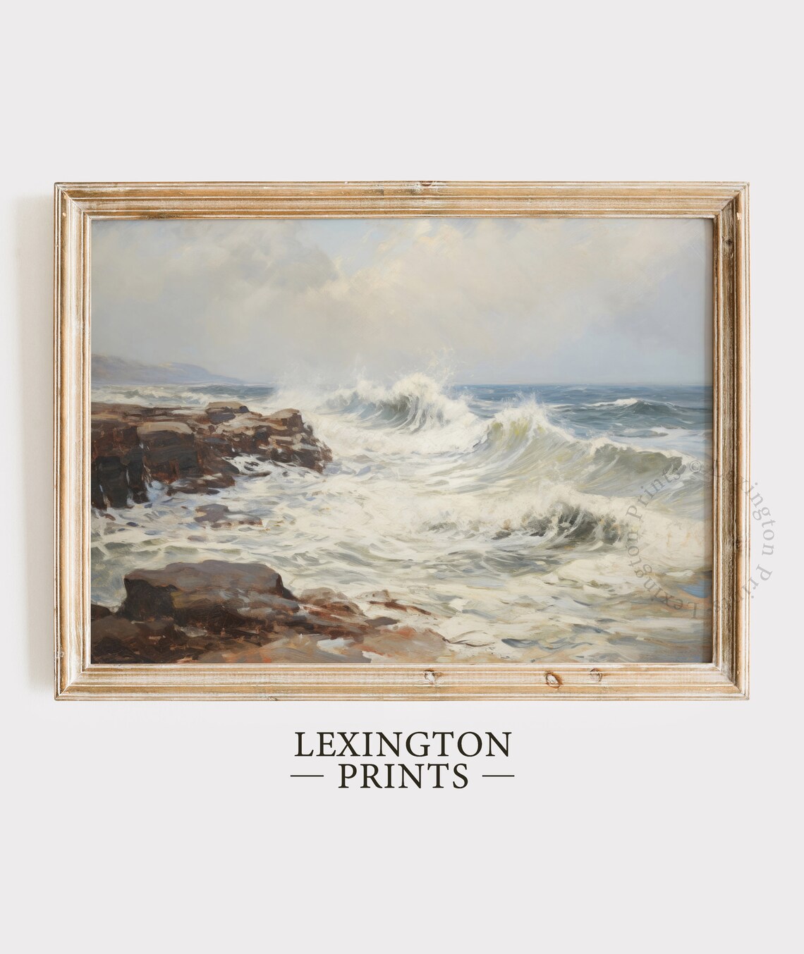 Crashing Ocean Waves on Rocky Coastline Moody Seascape Wall Art - Image 5