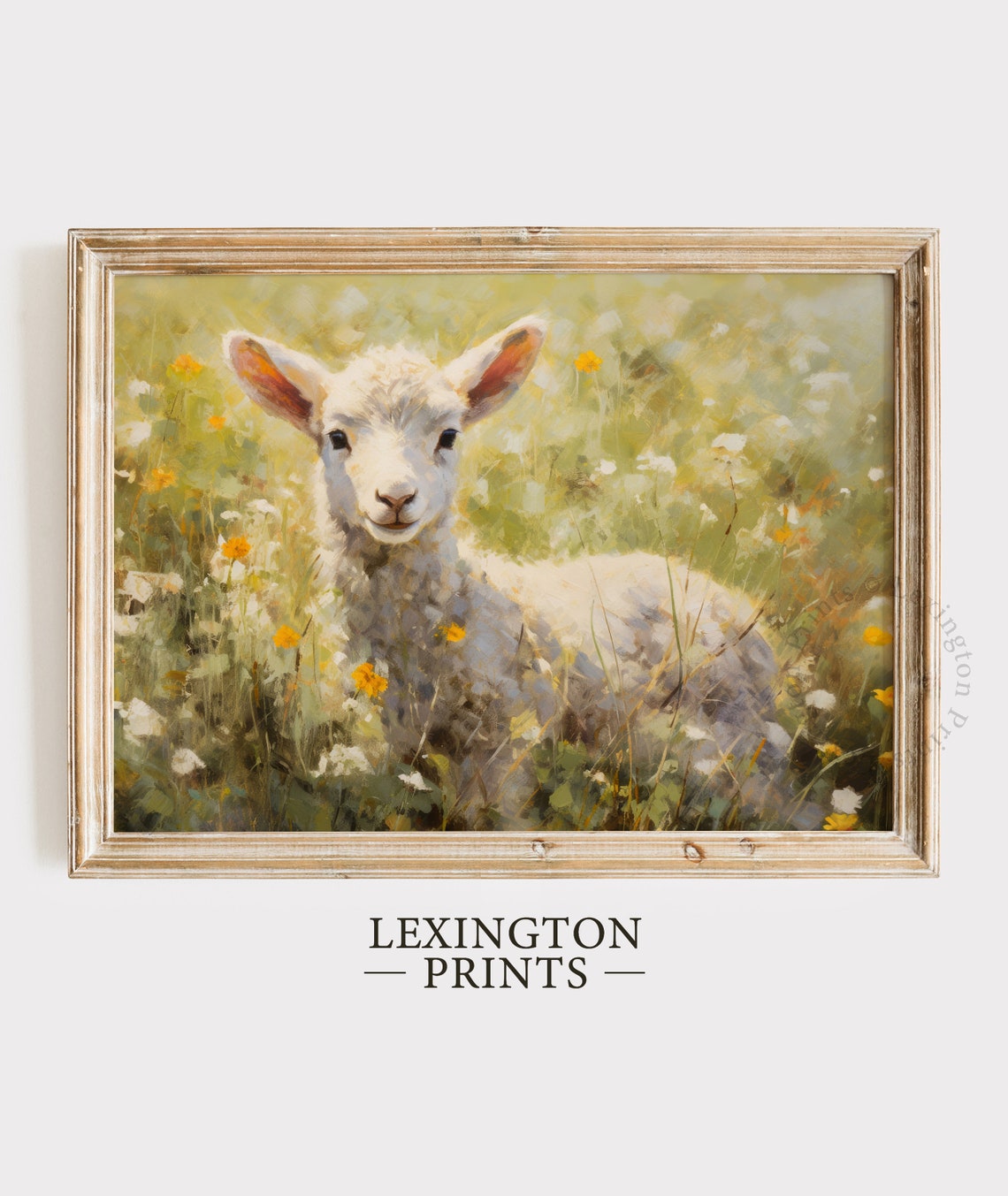 Adorable Lamb Standing in Sunny Wildflower Meadow Vintage Art Print - Image 8