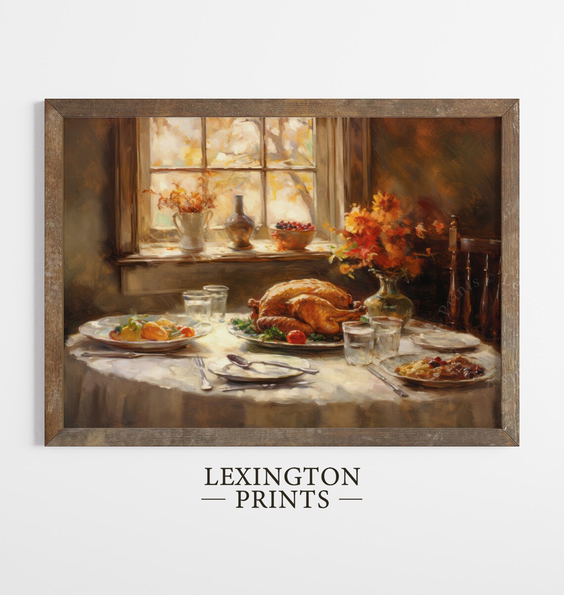 Thanksgiving Turkey Dinner Sunny Window Harvest Table Vintage Painting Poster - Image 4