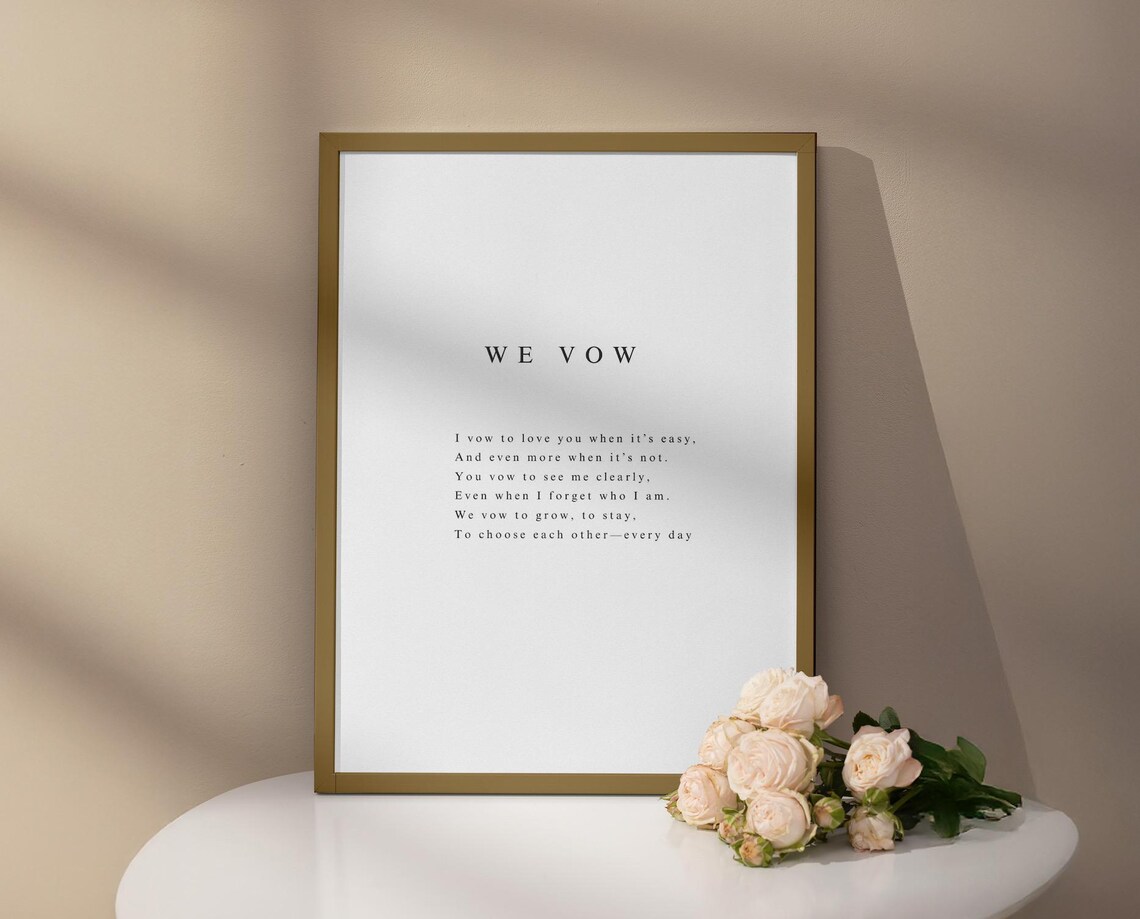 We Vow Wedding Vow Poem Romantic Minimalist Gold Frame Decor Poster