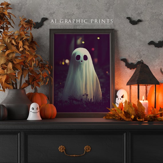 Ghost AI Halloween Art Print, Spooky Fall Decor