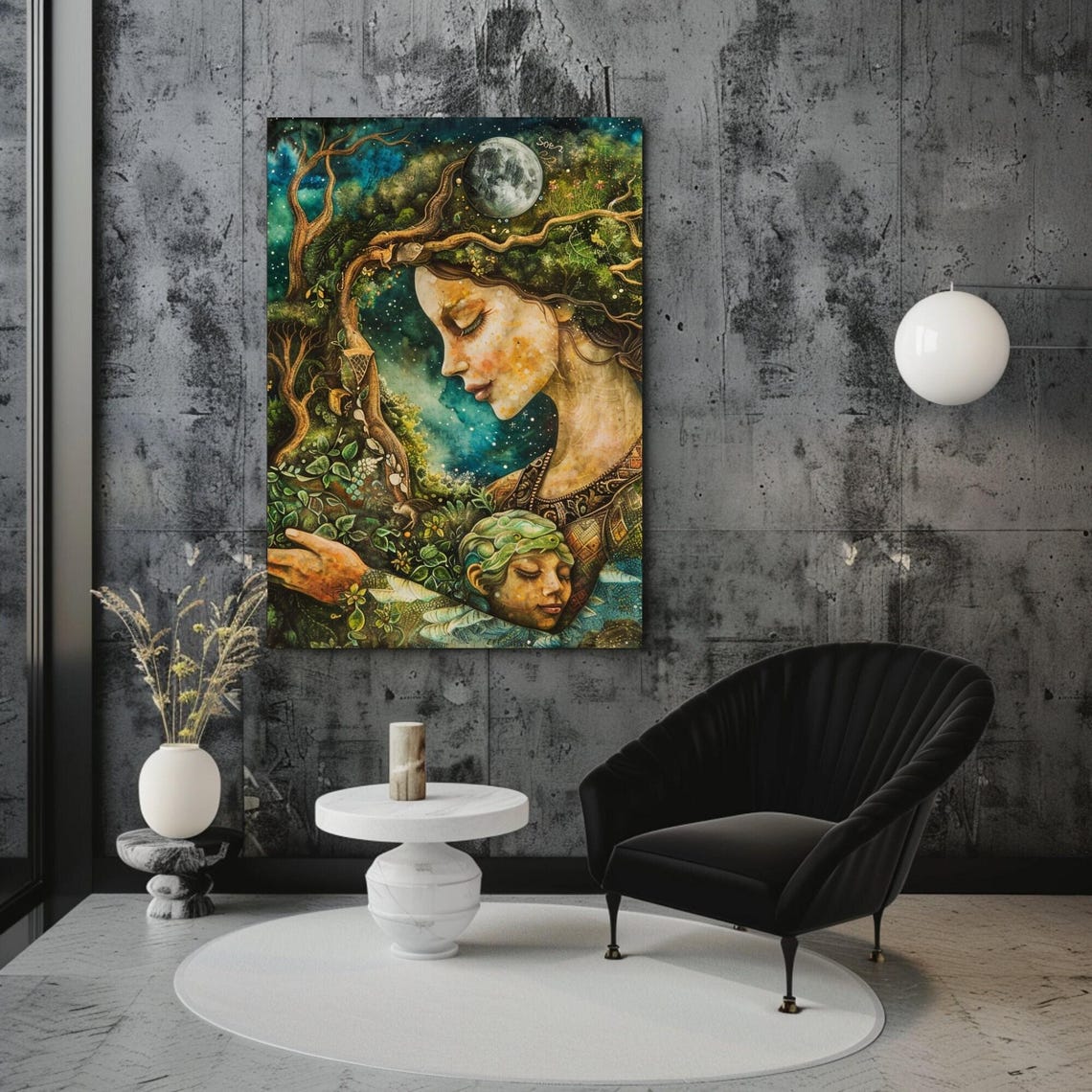 Mother Gaia Earth Goddess Tree Woman Beneath Moonlight Art Poster