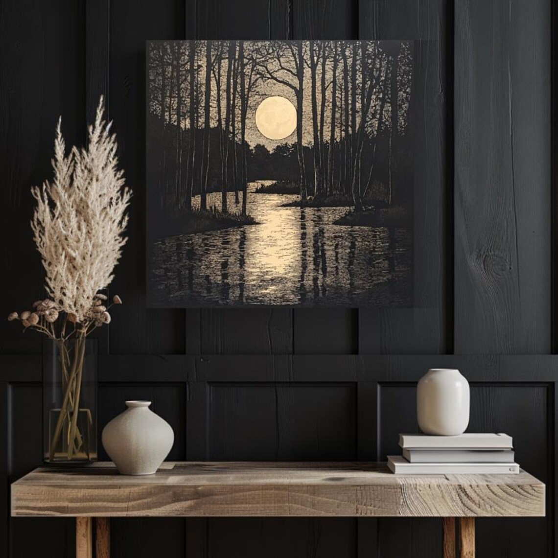 Moonlight Wall Art Tranquil Forest Wall Decor Ready To Hang Night Sky Art Perfect For Relaxing And Calm Spaces