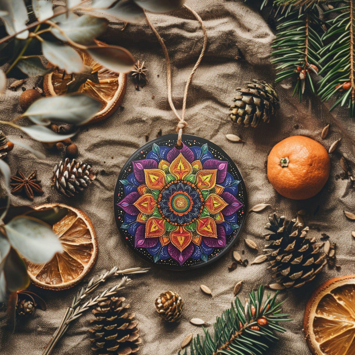 Colorful Mandala Round Art Print Ornament Double Sided Boho Decor - Image 3