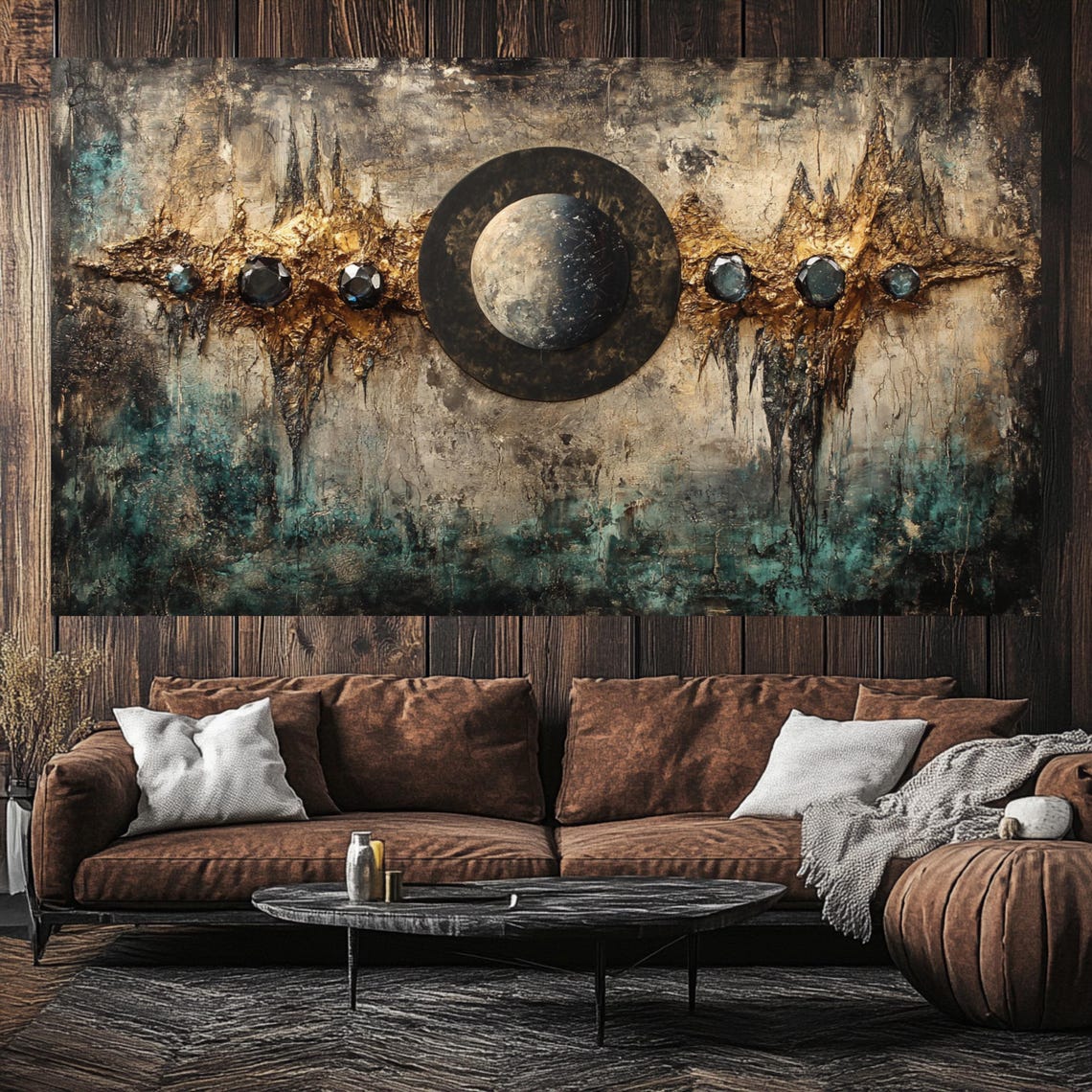 Vintage Moon Eclipse Gemstone Bronze Patina Abstract Art Poster - Image 2
